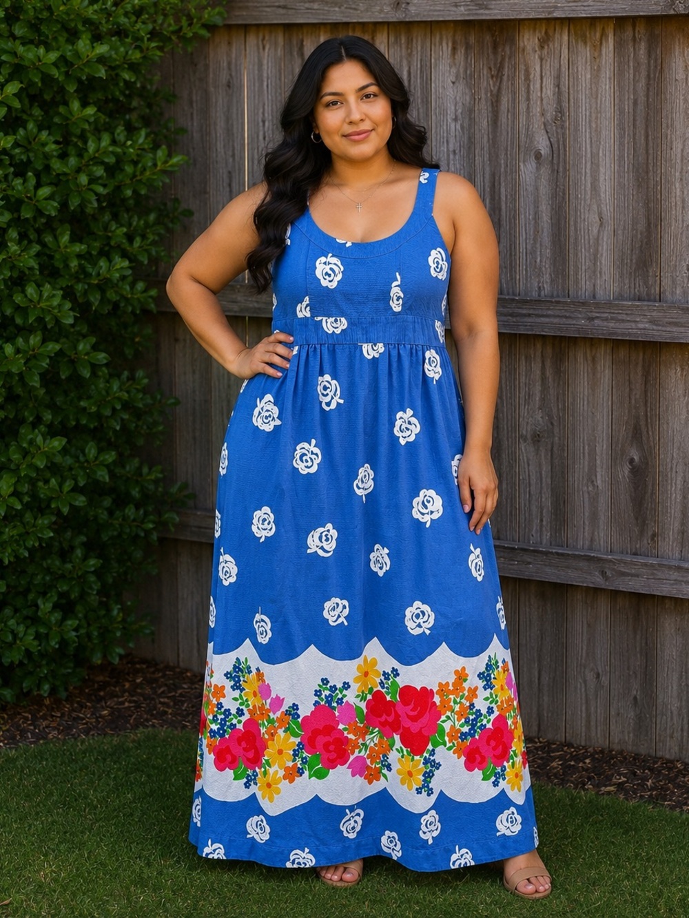 Vintage 60s Malia Honolulu Hawaiian Cotton Maxi Floral Dress